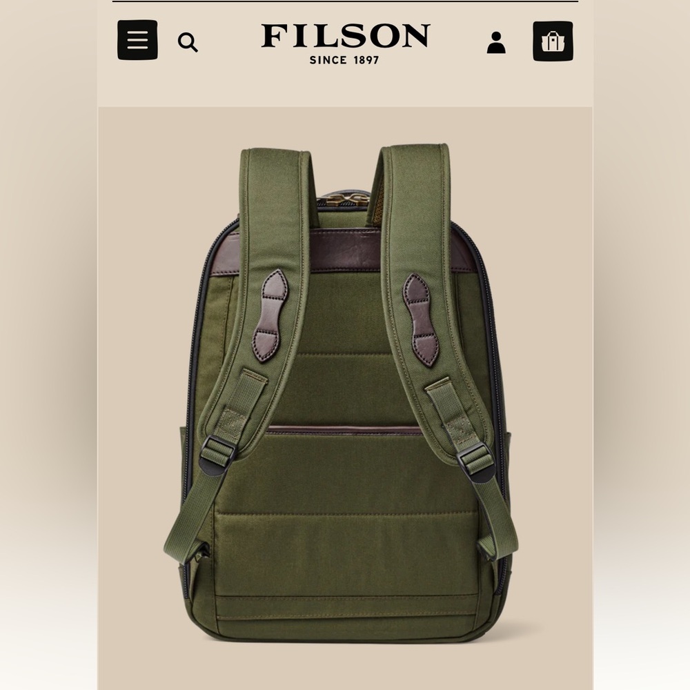 Filson Dryden Backpack Otter Green Carry On Travel Work Hike Leather Tabs - Picture 4 of 15